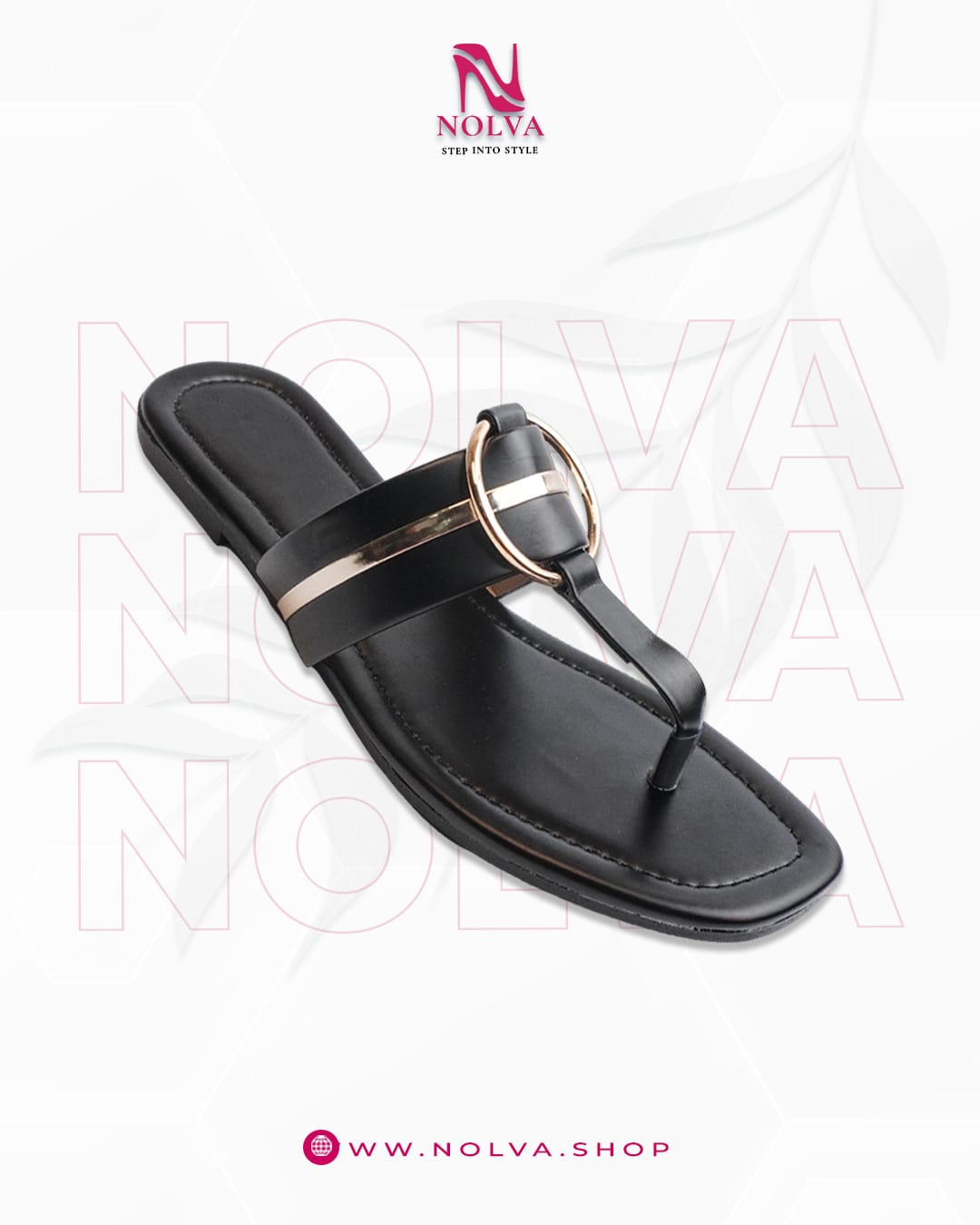 Black ladies sandals with golden buckle – Stylish casual flat sandals for women online Pakistan Nolva