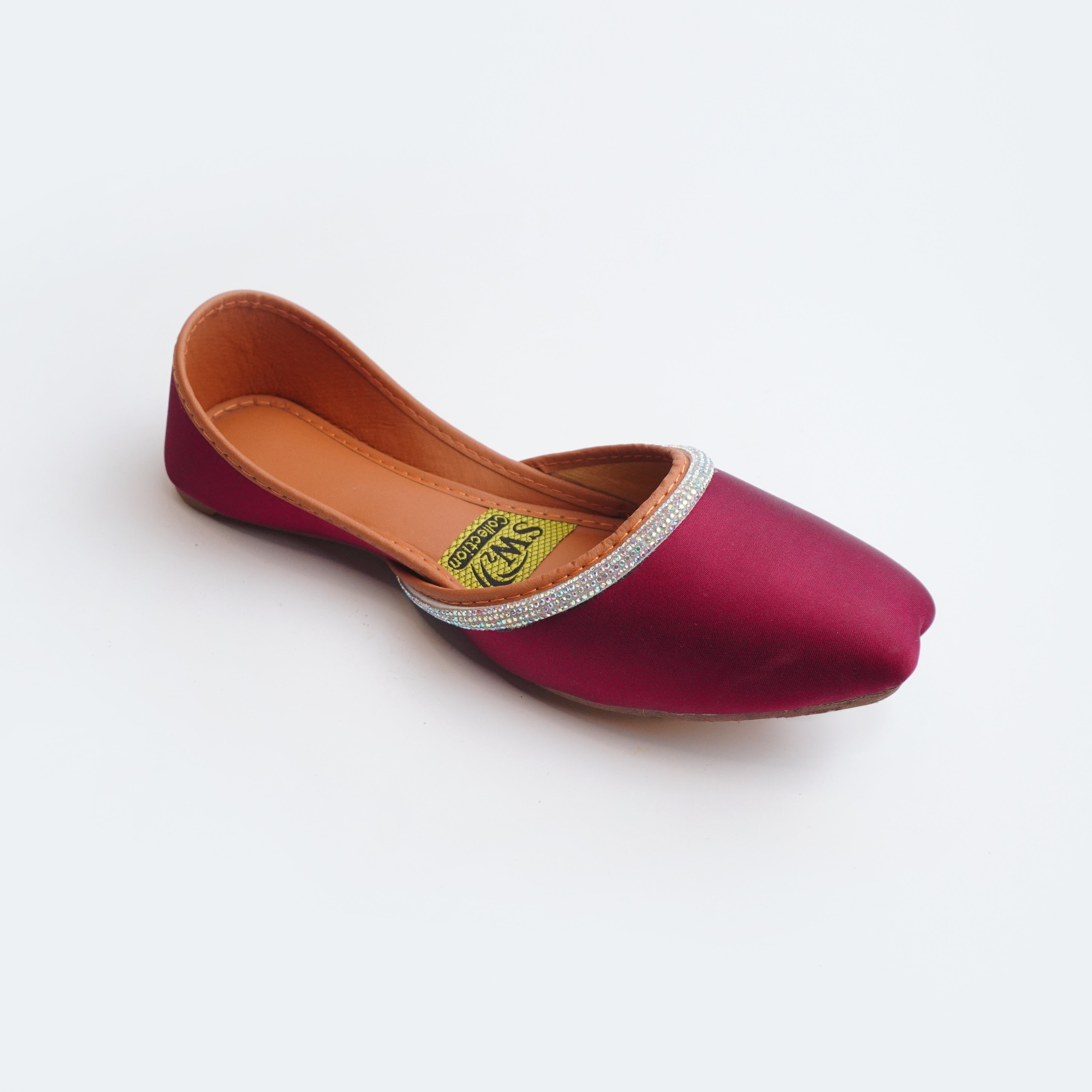 Women’s Red designer flat shoes with shimmering strap detail – stylish ethnic and casual footwear