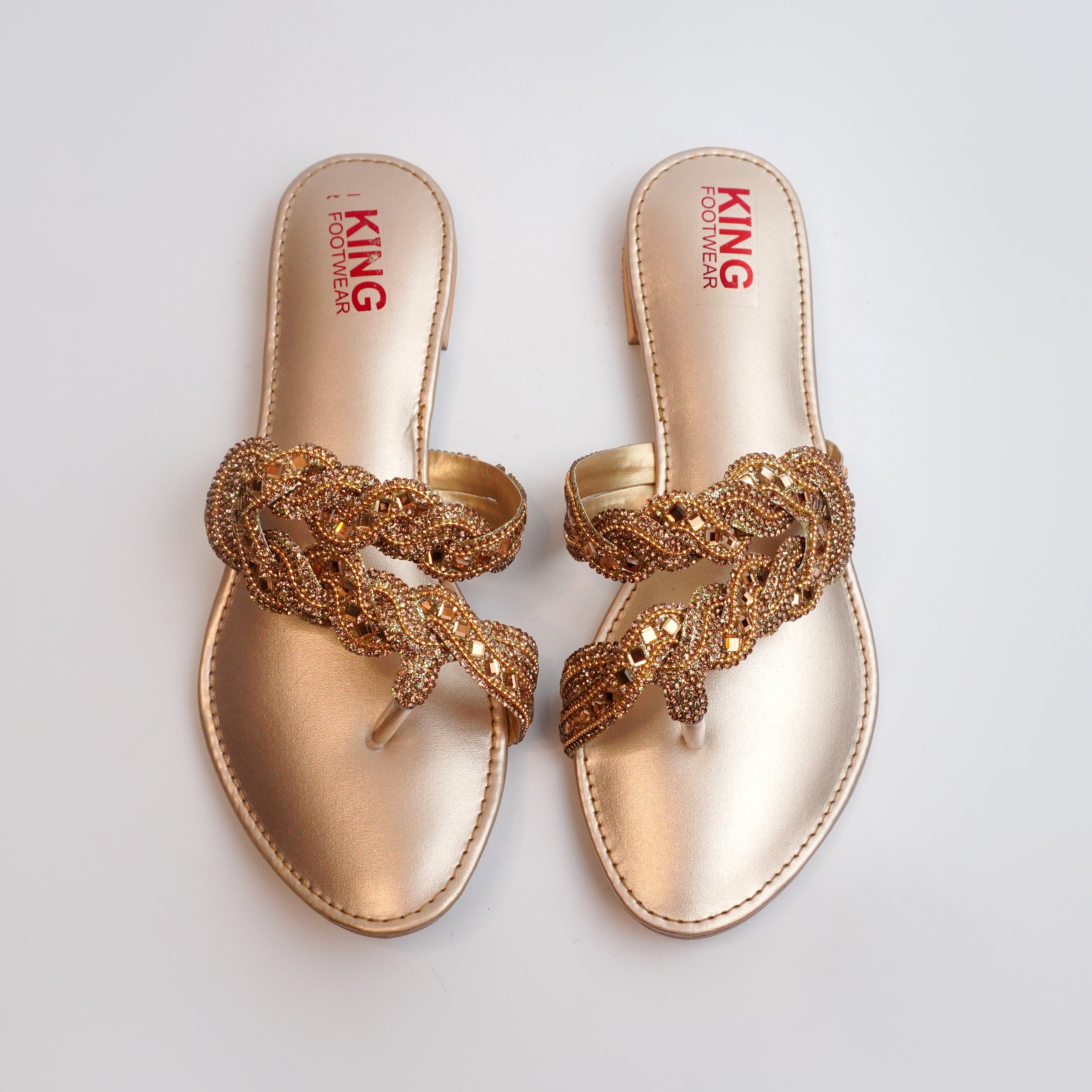 goldene mbellished flat chappal for women with stone detailing – stylish festive and party wear footwear