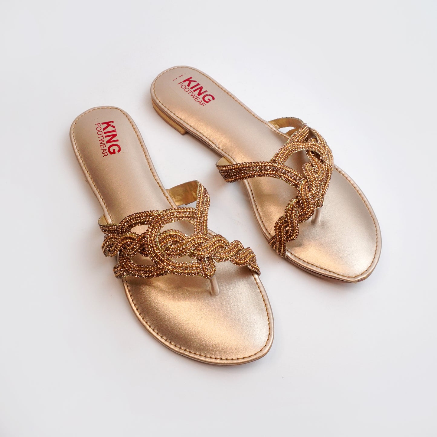 Golden Designer Women Sandals | Party Wear Luxury Flat Sandals