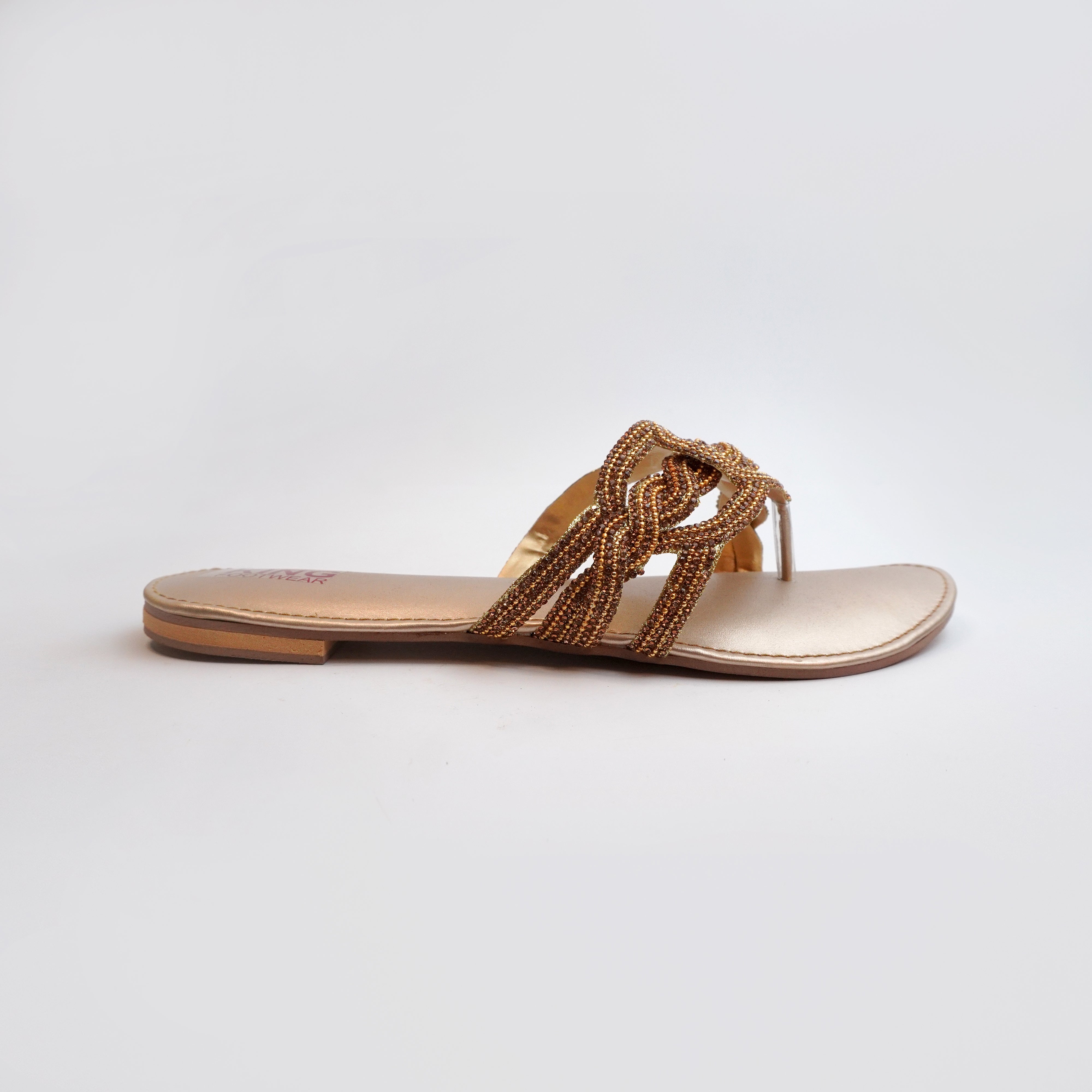 Golden Designer Women Sandals | Party Wear Luxury Flat Sandals