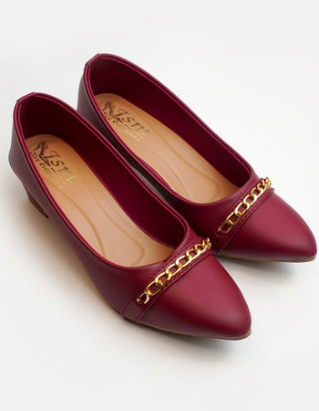 Red pointed flats for women with golden chain detail – stylish formal and office wear ladies footwear