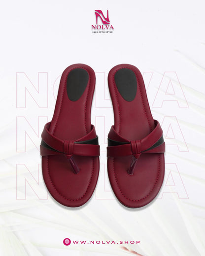Maroon flat casual sandals for ladies – Comfortable trendy women’s footwear online Pakistan Nolva
