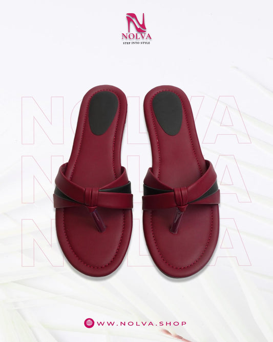Maroon flat casual sandals for ladies – Comfortable trendy women’s footwear online Pakistan Nolva