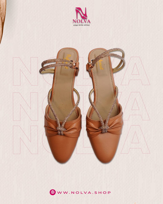 Women’s brown strappy sandals with embellished straps and knot front – stylish casual and party wear footwear