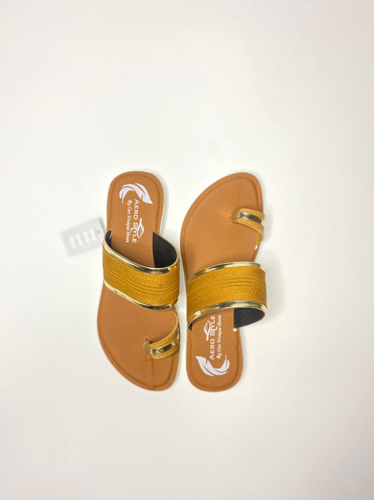Golden Kolhapuri flat sandals for women – Stylish ladies Kolhapuri chappal Pakistan by Nolva
