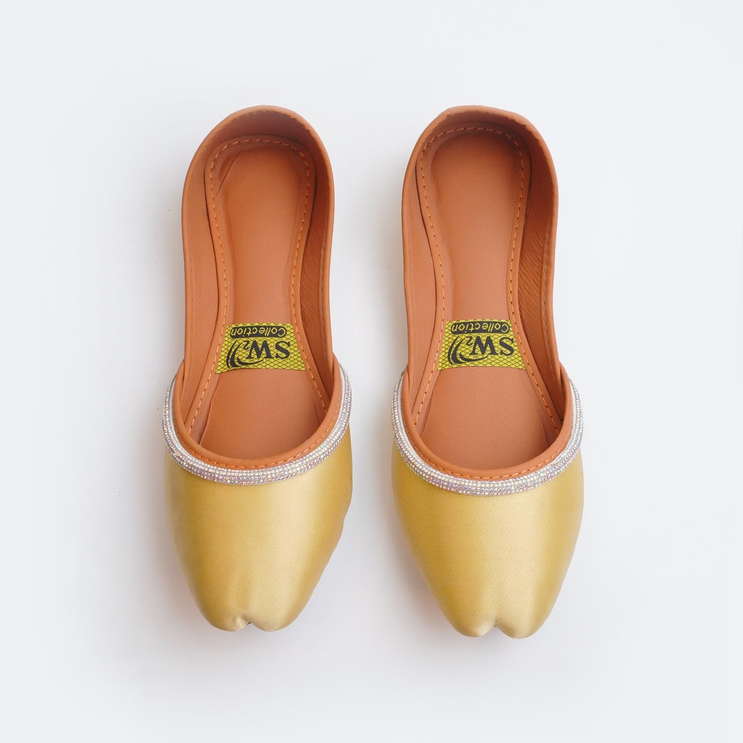 Women’s Yellow designer flat shoes with shimmering strap detail – stylish ethnic and casual footwear
