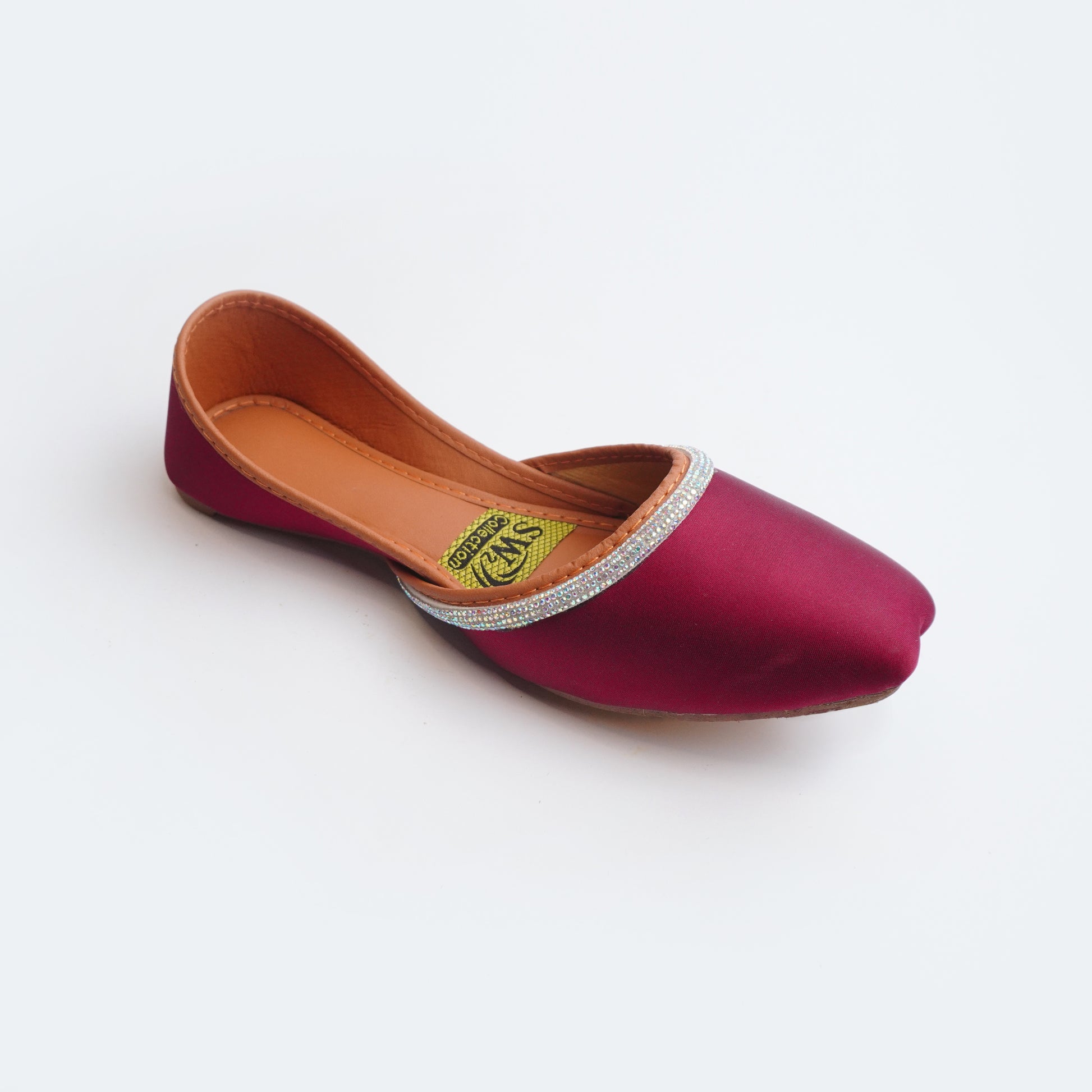 Women’s Red designer flat shoes with shimmering strap detail – stylish ethnic and casual footwear