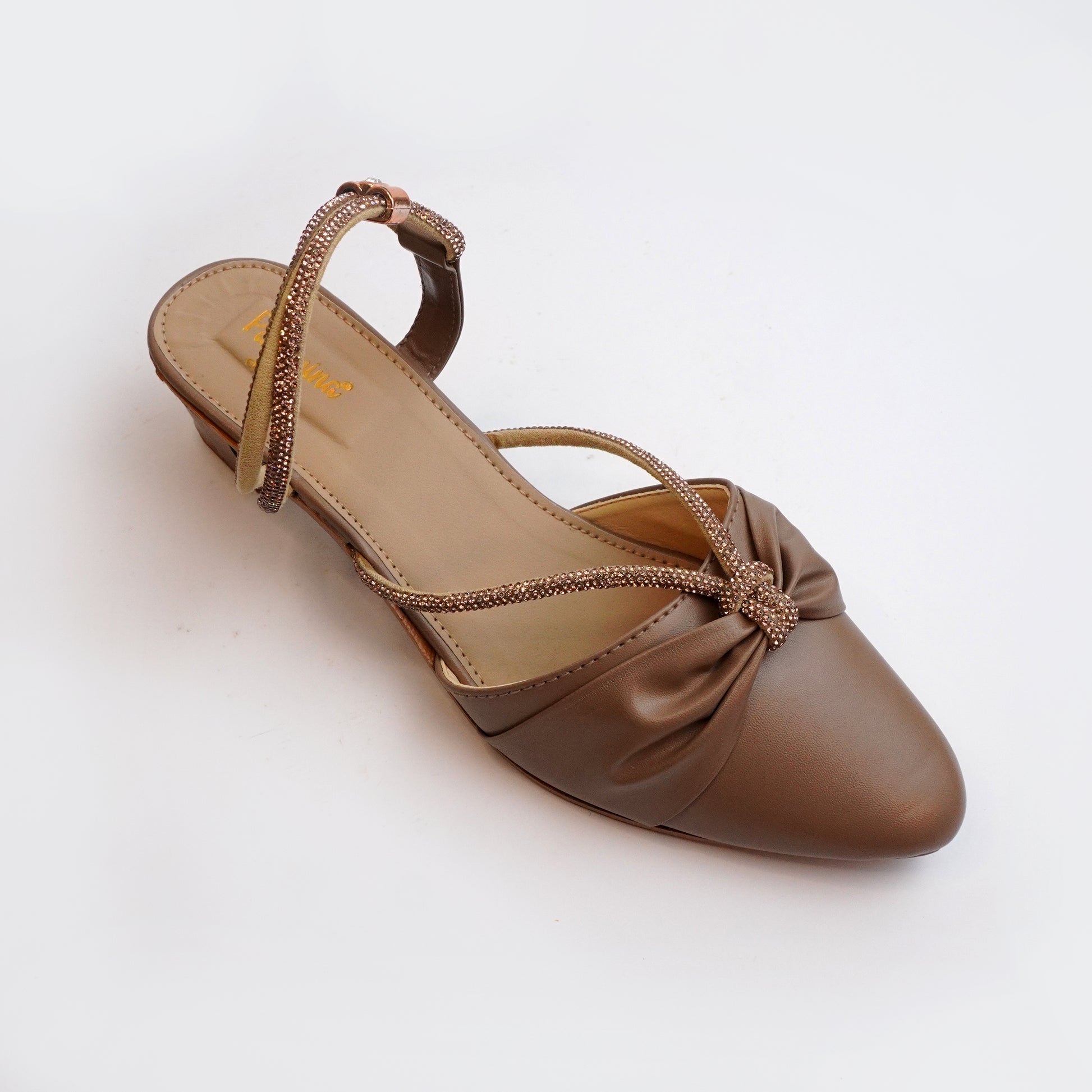 Women’s brown strappy sandals with embellished straps and knot front – stylish casual and party wear footwear
