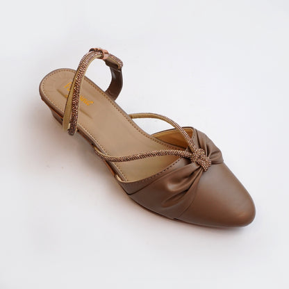 Women’s brown strappy sandals with embellished straps and knot front – stylish casual and party wear footwear