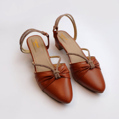 Women’s brown strappy sandals with embellished straps and knot front – stylish casual and party wear footwear