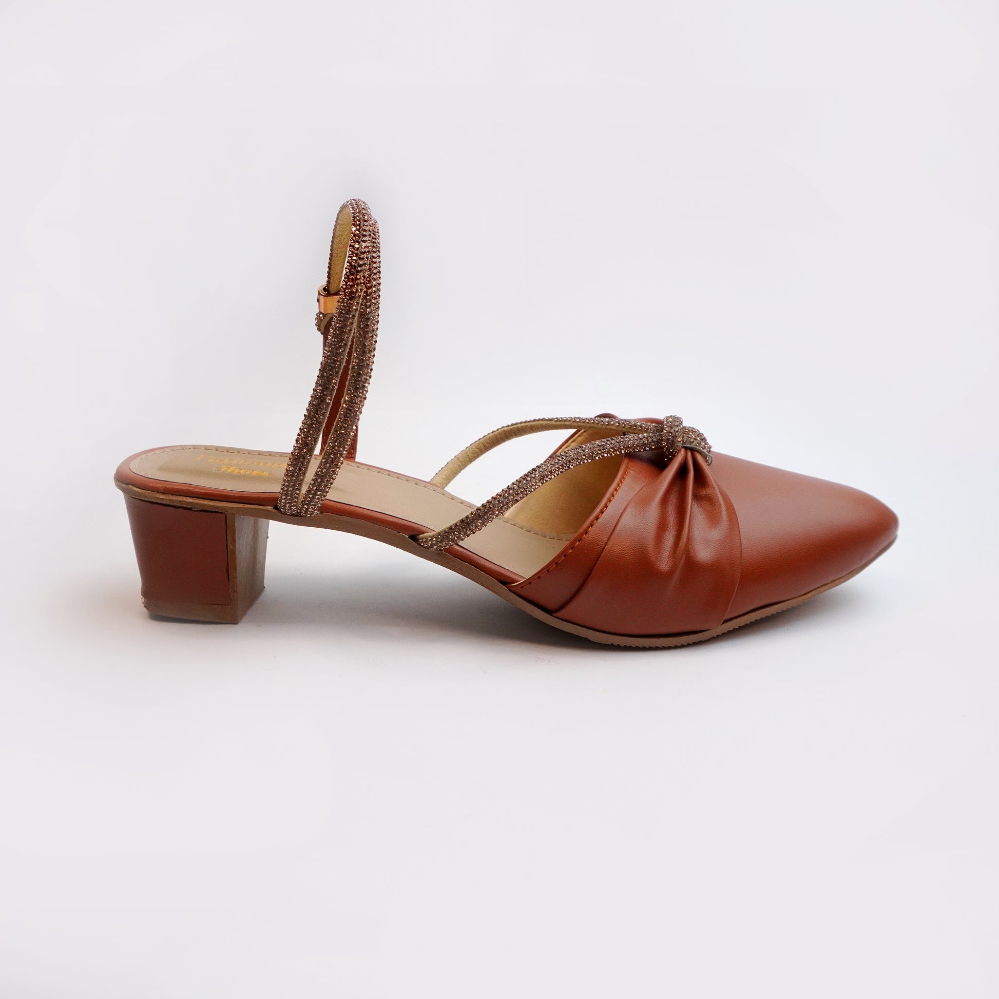 Women’s brown strappy sandals with embellished straps and knot front – stylish casual and party wear footwear