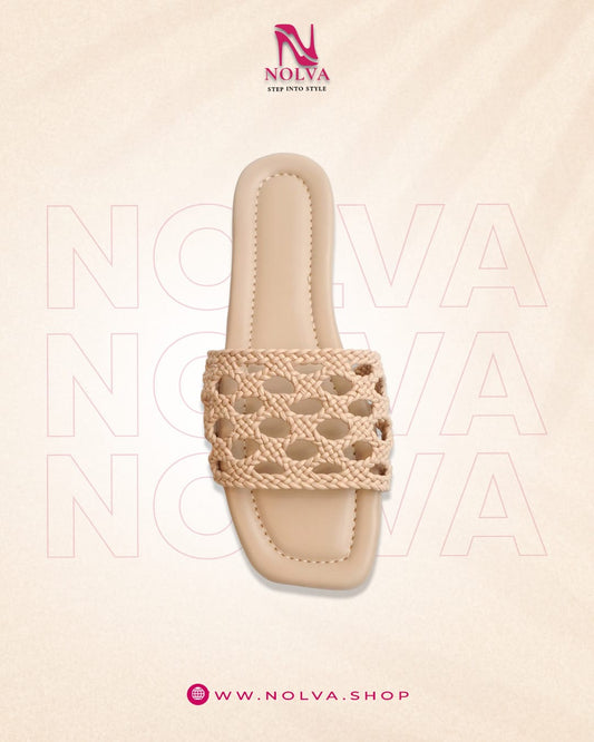 Nolva Women Bills beige flats with woven braided strap – stylish and comfortable women’s summer footwear